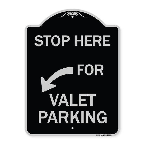Stop Here for Valet Parking Left Arrow Heavy-Gauge Aluminum Sign, 24" x 18", BS-1824-22854